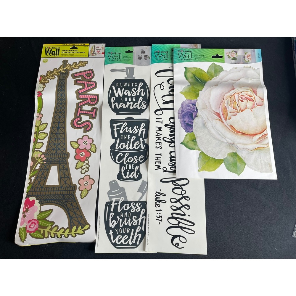 Main Street Wall Creations Jumbo Wall Stickers Eiffel Tower Rose Luke 1:37 4pk